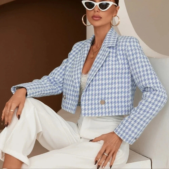 Houndstooth Print Double Breasted Blazer Workwear - Picture 1 of 6